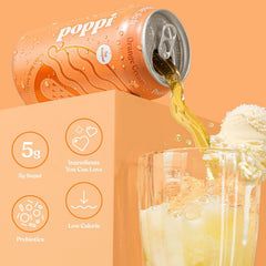 Poppi Prebiotic Soda, Sparkling Water & Fruit Juice, Orange Cream, 12 Oz, 12 Pack