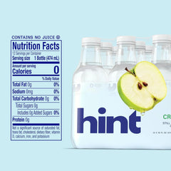 Hint Flavored Water Zero Sugar 0 Calories - Crisp Apple (12 pack) | Crisp, refreshing water, fruit flavors. 0 calories, 0 sugar, 0 sweeteners. Hydration for wellness. Gluten-free, Kosher, Vegan