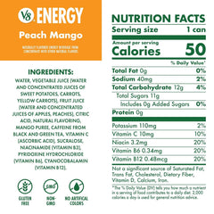V8 Energy Peach Mango Energy Drink, 8 fl oz Can (24 Pack)