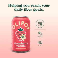 OLIPOP 6g Fiber Prebiotic Soda, Strawberry Vanilla, 12 fl oz, 12 Pack | Shelf Stable Prebiotic Soda, 6g Fiber, 4g Sugar, Digestive Health Support, Prebiotics & Botanicals, Gluten Free, Non GMO