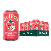 OLIPOP 6g Fiber Prebiotic Soda, Strawberry Vanilla, 12 fl oz, 12 Pack | Shelf Stable Prebiotic Soda, 6g Fiber, 4g Sugar, Digestive Health Support, Prebiotics & Botanicals, Gluten Free, Non GMO