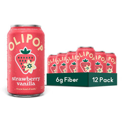 OLIPOP 6g Fiber Prebiotic Soda, Strawberry Vanilla, 12 fl oz, 12 Pack | Shelf Stable Prebiotic Soda, 6g Fiber, 4g Sugar, Digestive Health Support, Prebiotics & Botanicals, Gluten Free, Non GMO