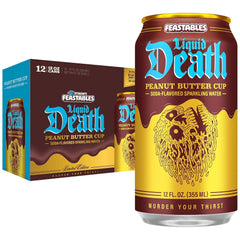 Liquid Death Soda-Flavored Sparkling Water - Feastables Peanut Butter Cup, Less Sugar*, Huge Flavor, No Caffeine, No Artificial Sweeteners, 12 Fl Oz (Pack of 12)