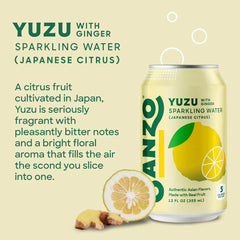 Sanzo Flavored Sparkling Water - Yuzu Lemon Seltzer (with Ginger) | 12oz, 12 Pack, Low Calorie Low Sugar, Craft Asian Drinks, Vegan Gluten Free Carbonated Flavored Water, Fizzy Healthy Drinks