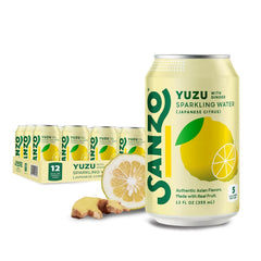 Sanzo Flavored Sparkling Water - Yuzu Lemon Seltzer (with Ginger) | 12oz, 12 Pack, Low Calorie Low Sugar, Craft Asian Drinks, Vegan Gluten Free Carbonated Flavored Water, Fizzy Healthy Drinks