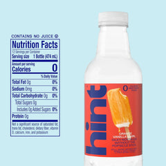 Hint Flavored Water Zero Sugar 0 Calories - Orange Vanilla Swirl (12 pack) | Crisp, refreshing water, fruit flavors. 0 calories, 0 sugar, 0 sweeteners. Hydration for wellness. Gluten-free, Kosher, Vegan
