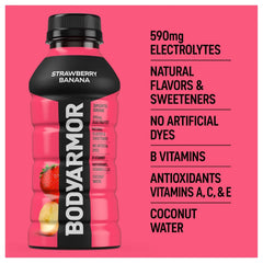 BODYARMOR Sports Drink, Strawberry Banana, Electrolyte Drink Hydration, 12 Fl Oz Bottles (8 Pack), Flavored Coconut Water with B Vitamins & Antioxidants