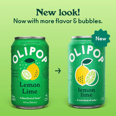 OLIPOP 6g Fiber Prebiotic Soda, Lemon Lime, 12 fl oz, 12 Pack | Shelf Stable Prebiotic Soda, 6g Fiber, 2g Sugar, Digestive Health Support, Prebiotics & Botanicals, Gluten Free, Non GMO