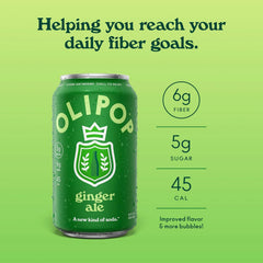 OLIPOP 6g Fiber Prebiotic Soda, Ginger Ale, 12 fl oz, 12 Pack | Shelf Stable Prebiotic Soda, 6g Fiber, 5g Sugar, Digestive Health Support, Prebiotics & Botanicals, Gluten Free, Non GMO