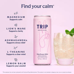 TRIP Calm Drink, Non-Alcoholic Adaptogen Mocktail, Elderflower Mint, 12pk