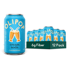 OLIPOP 6g Fiber Prebiotic Soda, Cream Soda, 12 fl oz, 12 Pack | Shelf Stable Prebiotic Soda, 6g Fiber, 2g Sugar, Digestive Health Support, Prebiotics & Botanicals, Gluten Free, Non GMO