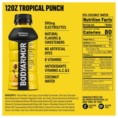 BODYARMOR Sports Drink, Tropical Punch, Electrolyte Drink Hydration, 12 Fl Oz Bottles (8 Pack), Flavored Coconut Water with B Vitamins & Antioxidants