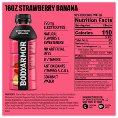 BODYARMOR Sports Drink, Strawberry Banana, Electrolyte Drink Hydration, 16 Fl Oz Bottles (6 Pack), Flavored Coconut Water with B Vitamins & Antioxidants