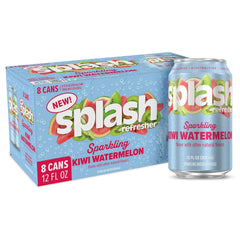 SPLASH REFRESHER Sparkling Water, Kiwi Watermelon - 8-Pack, 12 Fl Oz Cans - Flavored Carbonated Seltzer Water with Electrolytes, Zero Sugar & Zero Calories