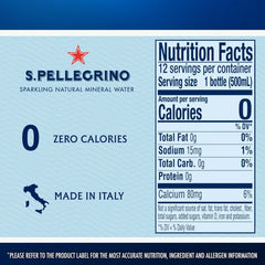S.Pellegrino Sparkling Natural Mineral Water, Plastic Bottles, 16.9 Fl Oz (Pack of 24)