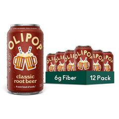 OLIPOP 6g Fiber Prebiotic Soda, Classic Root Beer, 12 fl oz, 12 Pack | Shelf Stable Prebiotic Soda, 6g Fiber, 3g Sugar, Digestive Health Support, Prebiotics & Botanicals, Gluten Free, Non GMO