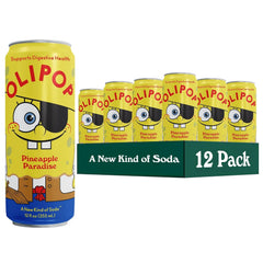 OLIPOP 6g Fiber Prebiotic Soda, Pineapple Paradise, 12 fl oz, 12 Pack | Shelf Stable Prebiotic Soda, 6g Fiber, 4g Sugar, Digestive Health Support, Prebiotics & Botanicals, Gluten Free, Non GMO