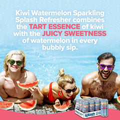 SPLASH REFRESHER Sparkling Water, Kiwi Watermelon - 12-Pack, 16 Fl Oz Cans - Flavored Carbonated Seltzer Water with Electrolytes, Zero Sugar & Zero Calories