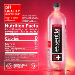Essentia Water LLC , 99.9% Pure, Infused with Electrolytes for a Smooth Taste, pH 9.5 or Higher; Ionized Alkaline Water, Black, 42.3 Fl Oz (Pack of 12)