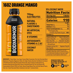 BODYARMOR Sports Drink, Orange Mango, Electrolyte Drink Hydration, 16 Fl Oz Bottles (6 Pack), Flavored Coconut Water with B Vitamins & Antioxidants