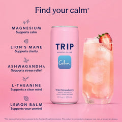 TRIP Calm Drink, Non-Alcoholic Adaptogen Mocktail, Wild Strawberry, 12 pack