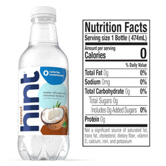 Hint Fruit-Infused Bottled Water, Coconut - Sugar Free Flavored Water with Zero Calories, Naturally Flavored, and No Artificial Sweeteners - 16 Fl Oz (Pack of 24)