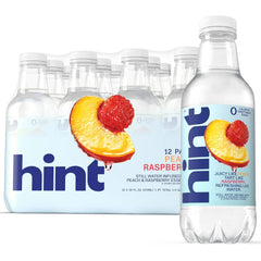 Hint Flavored Water Zero Sugar 0 Calories - Peach Raspberry (12 pack) | Crisp, refreshing water, fruit flavors. 0 calories, 0 sugar, 0 sweeteners. Hydration for wellness. Gluten-free, Kosher, Vegan