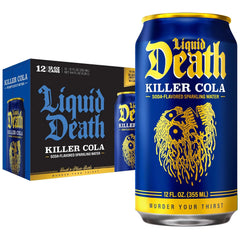 Liquid Death Soda-Flavored Sparkling Water - Killer Cola, Less Sugar*, Huge Flavor, No Caffeine, No Artificial Sweeteners, 12 Fl Oz (Pack of 12)