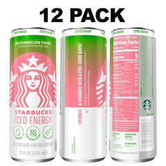 Starbucks Iced Energy Drink, Watermelon Twist, Zero Sugar Energy Drink, Plant Based Caffeine, Hydration, Mental Clarity, 12 Fl Oz Cans (Pack of 12)