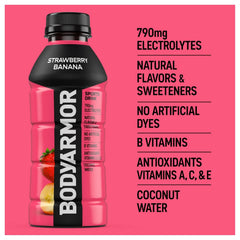 BODYARMOR Sports Drink, Strawberry Banana, Electrolyte Drink Hydration, 16 Fl Oz Bottles (6 Pack), Flavored Coconut Water with B Vitamins & Antioxidants