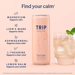 TRIP Calm Drink, Non-Alcoholic Adaptogen Mocktail Seltzer Peach Ginger 12pk