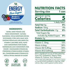 V8 Energy Zero Sugar Blueberry Raspberry, 11.5 fl. oz. Can (12 Pack)