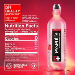 Essentia Water LLC, Ionized Alkaline Bottled Water; 99.9% Pure, Infused with Electrolytes, 9.5 pH or Higher with a Clean, Smooth Taste, 23.67 Fl Oz (Pack of 24)
