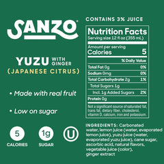 Sanzo Flavored Sparkling Water - Yuzu Lemon Seltzer (with Ginger) | 12oz, 12 Pack, Low Calorie Low Sugar, Craft Asian Drinks, Vegan Gluten Free Carbonated Flavored Water, Fizzy Healthy Drinks