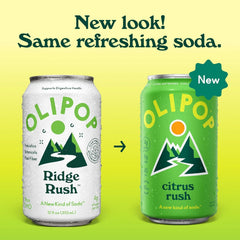 OLIPOP 6g Fiber Prebiotic Soda, Citrus Rush, 12 fl oz, 12 Pack | Shelf Stable Prebiotic Soda, 6g Fiber, 4g Sugar, Digestive Health Support, Prebiotics & Botanicals, Gluten Free, Non GMO