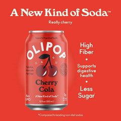 OLIPOP Prebiotic Soda Pop,Cherry Cola,Pantry Pack Packed with Prebiotics,Fiber,and Botanicals,Gluten Free,Vegan,GMO Free,12oz,(Pack of 24)