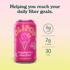 OLIPOP 6g Fiber Prebiotic Soda, Raspberry Sherbet, 12 fl oz, 12 Pack | Shelf Stable Prebiotic Soda, 6g Fiber, 2g Sugar, Digestive Health Support, Prebiotics & Botanicals, Gluten Free, Non GMO