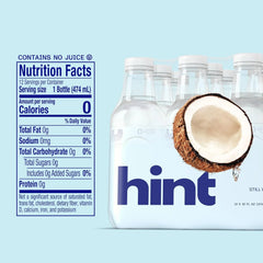 Hint Flavored Water Zero Sugar 0 Calories - Coconut (12 pack) | Crisp, refreshing water, fruit flavors. 0 calories, 0 sugar, 0 sweeteners. Hydration for wellness. Gluten-free, Kosher, Vegan