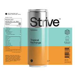 Strive Soda Tropical Recharge - Sparkling Hydration Soda with Electrolytes & Organic Honey - Passionfruit Coconut Naturally Sweetened Drink - No Artificial Sweeteners or Preservatives - 12 Pack Cans