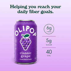 OLIPOP 6g Fiber Prebiotic Soda, Classic Grape, 12 fl oz, 12 Pack | Shelf Stable Prebiotic Soda, 6g Fiber, 5g Sugar, Digestive Health Support, Prebiotics & Botanicals, Gluten Free, Non GMO