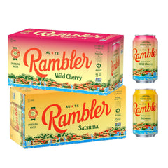AUTX RAMBLER Sparkling Water, Texas Limestone Mineral Blend, Wild Cherry x Satsuma, 12-Ounce Cans, 8 Count x 2 (16 Cans Total)