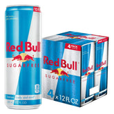 Red Bull Energy Drink Sugar Free 4 Pack 12 Fl Oz, Sugarfree | contains caffeine, taurine, B-vitamins, sweeteners, and water, 12 fl oz, pack of 4 cans