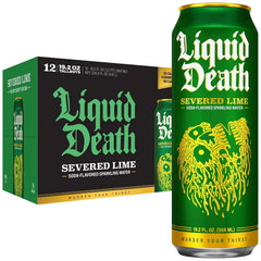 Liquid Death Soda-Flavored Sparkling Water - Severed Lime (Classic Lime Soda), Less Sugar*, Huge Flavor, No Artificial Sweeteners, King Size 19.2 Fl Oz (Pack of 12)