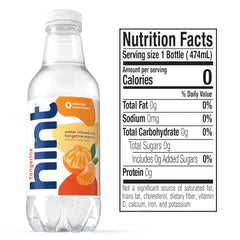 Hint Flavored Water Zero Sugar 0 Calories - Tangerine (12 pack) | Crisp, refreshing water, fruit flavors. 0 calories, 0 sugar, 0 sweeteners. Hydration for wellness. Gluten-free, Kosher, Vegan