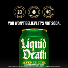 Liquid Death Soda-Flavored Sparkling Water - Severed Lime (Classic Lime Soda), Less Sugar*, Huge Flavor, No Artificial Sweeteners, King Size 19.2 Fl Oz (Pack of 12)