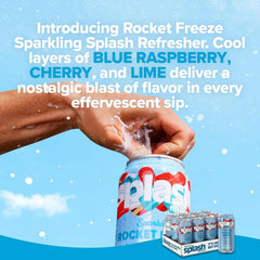 SPLASH REFRESHER Sparkling Water, Rocket Freeze - 12-Pack, 16 Fl Oz Cans - Flavored Carbonated Seltzer Water with Electrolytes, Zero Sugar & Zero Calories