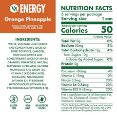 V8 +Energy Healthy Energy Drink, Natural Energy from Tea, Orange Pineapple, 8 Oz Can, 6 Count