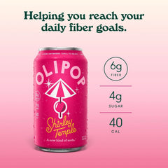 OLIPOP 6g Fiber Prebiotic Soda, Shirley Temple, 12 fl oz, 12 Pack | Shelf Stable Prebiotic Soda, 6g Fiber, 4g Sugar, Digestive Health Support, Prebiotics & Botanicals, Gluten Free, Non GMO