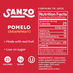 Sanzo Flavored Sparkling Water - Pomelo Grapefruit Seltzer | 12oz, 12 Pack, Low Calorie Low Sugar, Craft Asian Drinks, Vegan Gluten Free Carbonated Flavored Water, Fizzy Healthy Drinks