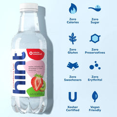 Hint Flavored Water Zero Sugar 0 Calories - Strawberry Kiwi (12 pack) | Crisp, refreshing water, fruit flavors. 0 calories, 0 sugar, 0 sweeteners. Hydration for wellness. Gluten-free, Kosher, Vegan